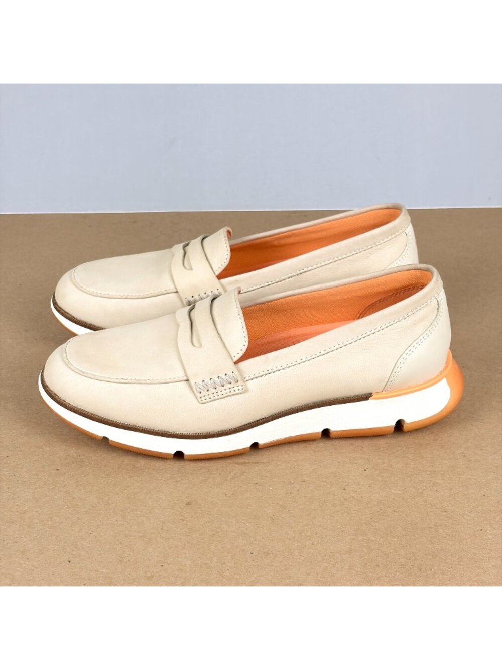 Cole Haan Zerogrand Leather Penny Loafers Womens 6.5 Cream Orange Slip On